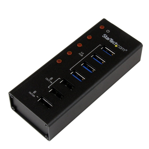 StarTech.com Hub Concentrador USB 3.0 (5Gbps) de 4 Puertos y 3 Puertos de Carga USB ( 2x 1A y 1x 2A) - Ladrón con Carcas