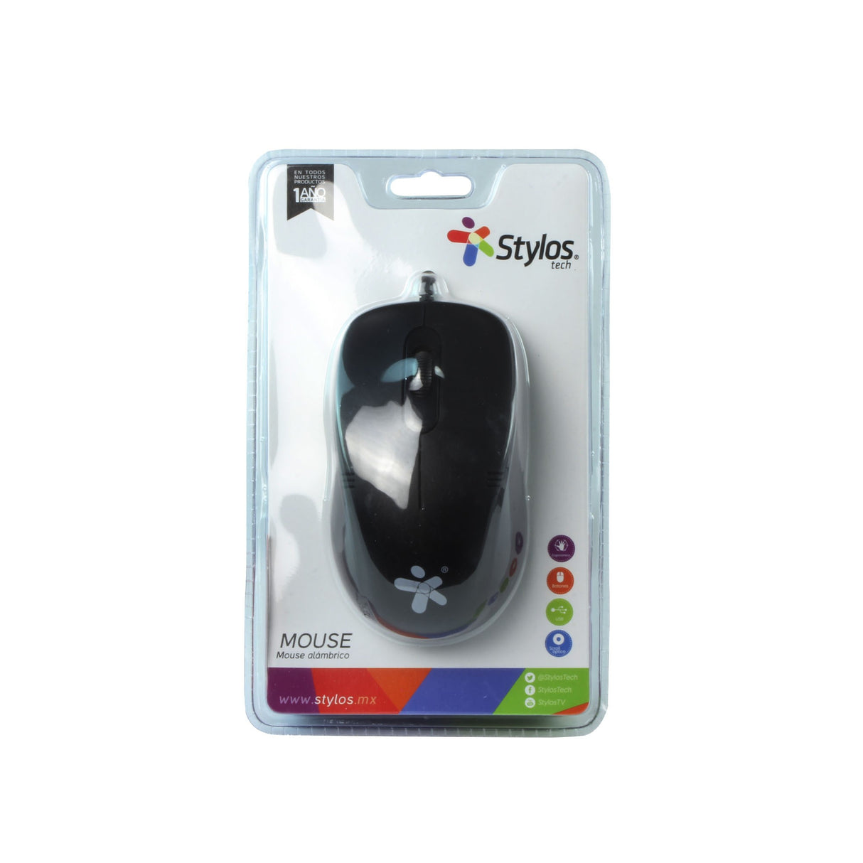 MOUSE STYLOS ALAMBRICO USB NEGRO