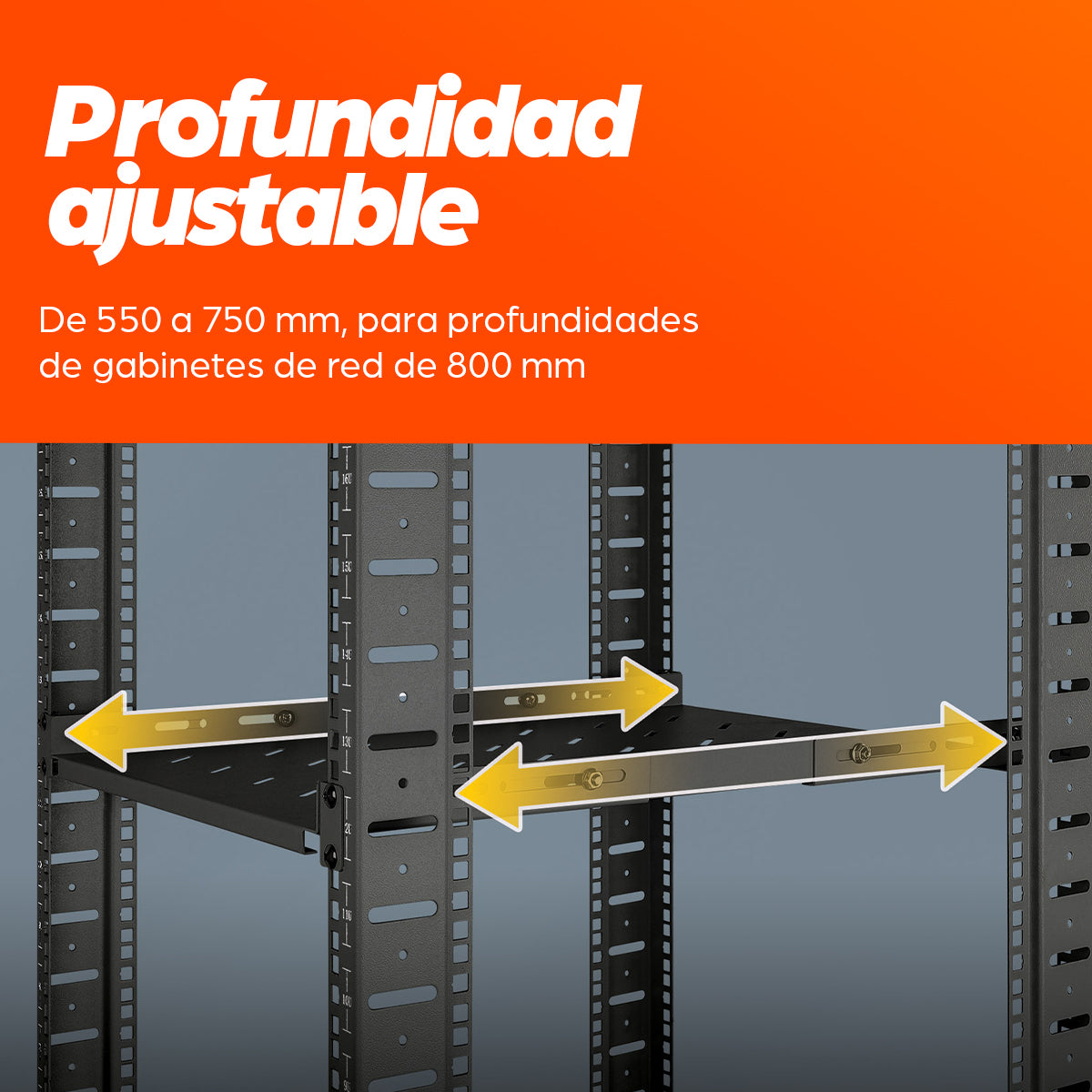 Intellinet Étagère fixe réglable 19", 1U, profondeur 550 mm, rails réglables de 550 à 750 mm, charge max. 20 kg, no