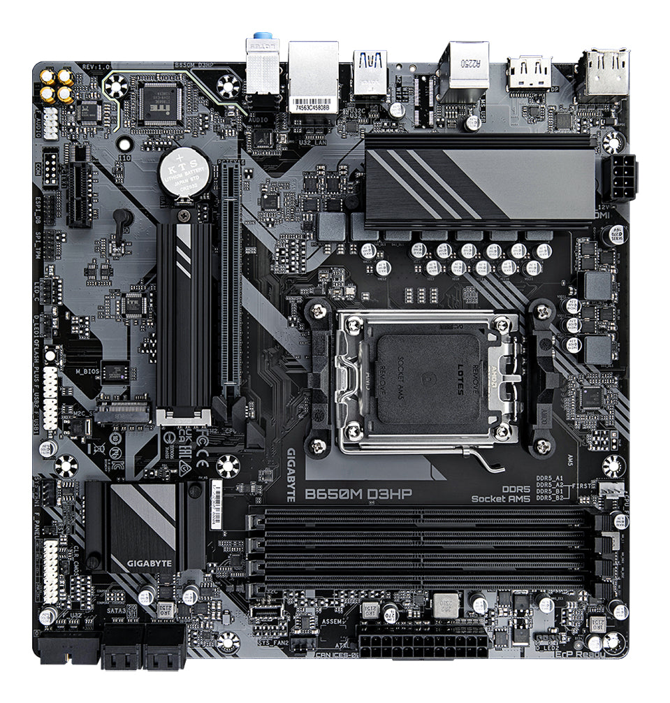 GIGABYTE B650M D3HP Placa base - AMD Ryzen serie 9000, VRM de 5+2+2 fases, hasta 7600 MHz DDR5 (OC), 2xPCIe 4.0 M.2, LAN 2,5 GbE, USB 3.2 Gen 1 placas base AMD Zócalo AM5 Zócalo AM5 DDR5-SDRAM