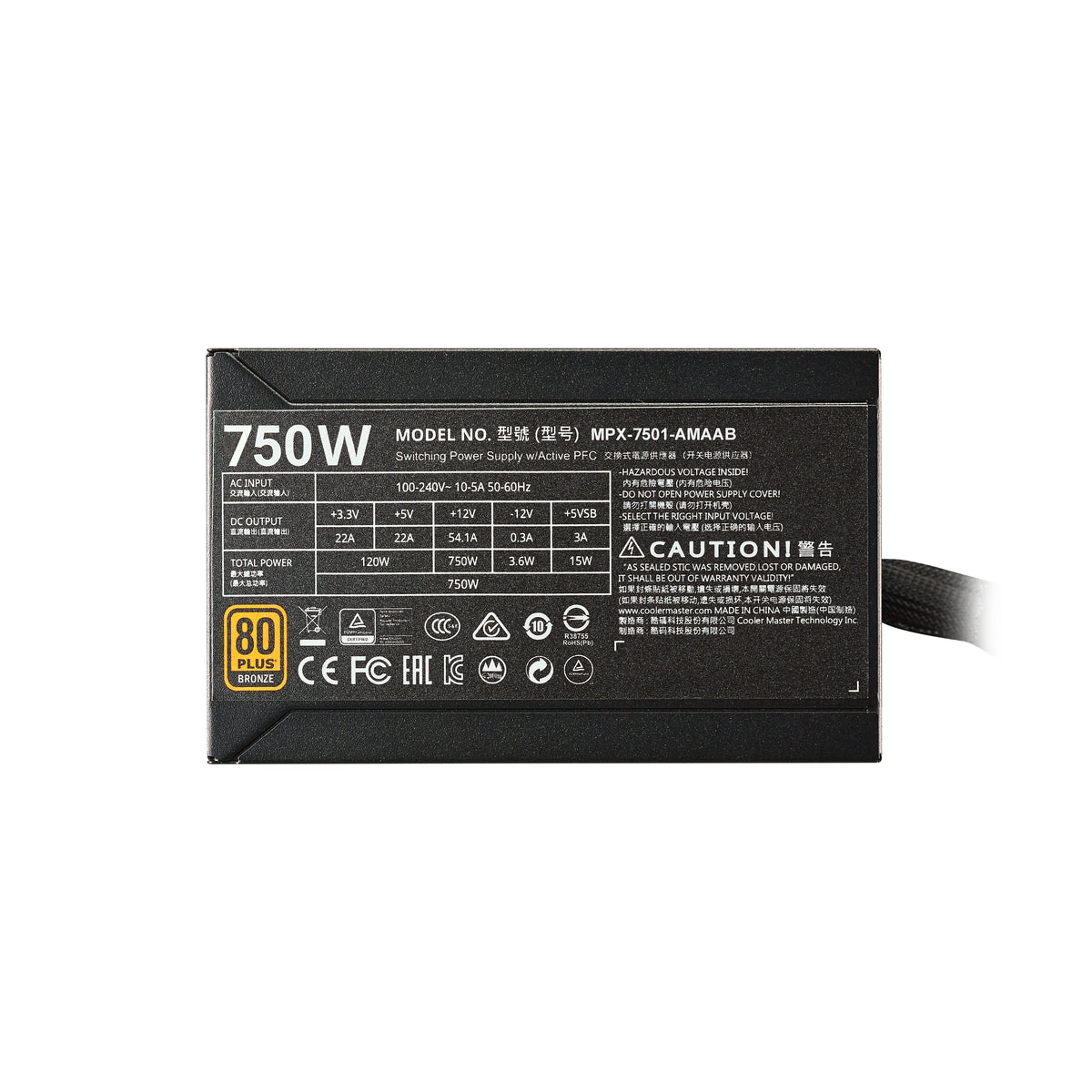 Cooler Master MasterWatt 750 unidad de fuente de alimentación 750 W 24-pin ATX ATX Negro