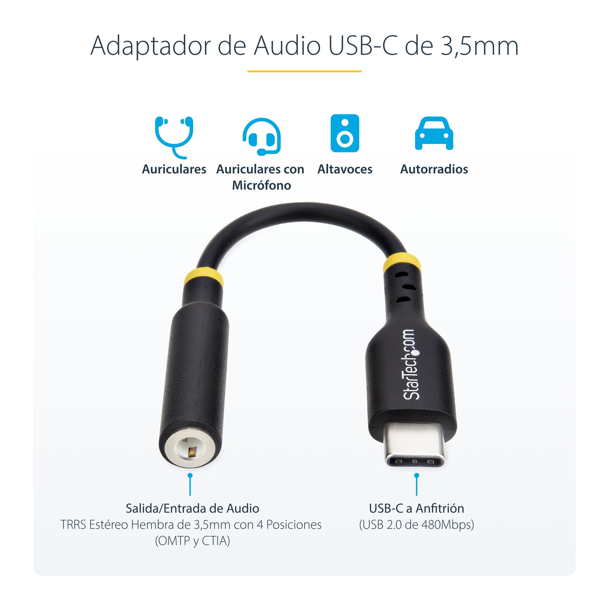 StarTech.com Adaptador de Audio USB-C a 3,5mm TRRS Minijack - Adaptador de Audio USB Tipo C para Auriculares con Micrófo