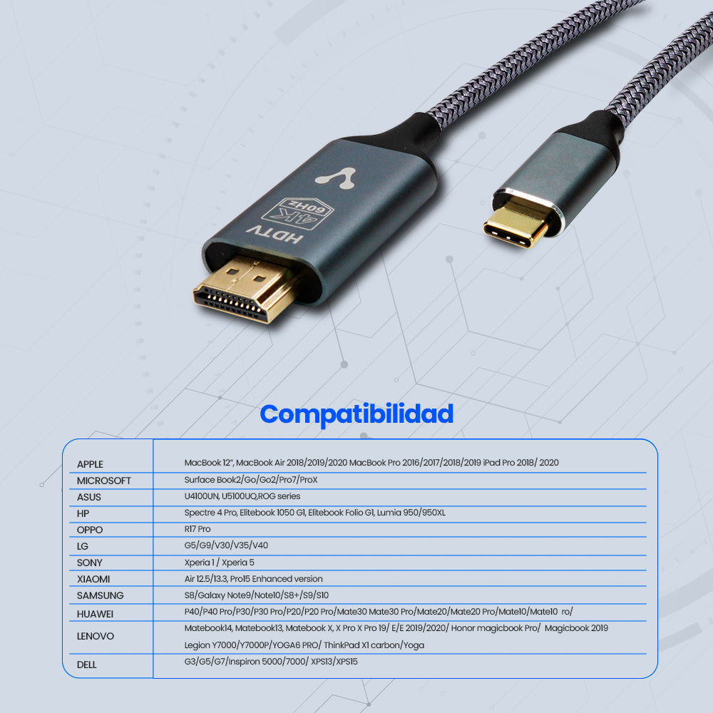 CABLE CONVERTIDOR VORAGO CAB-310 Tipo C A HDMI 4k 1.8 MT