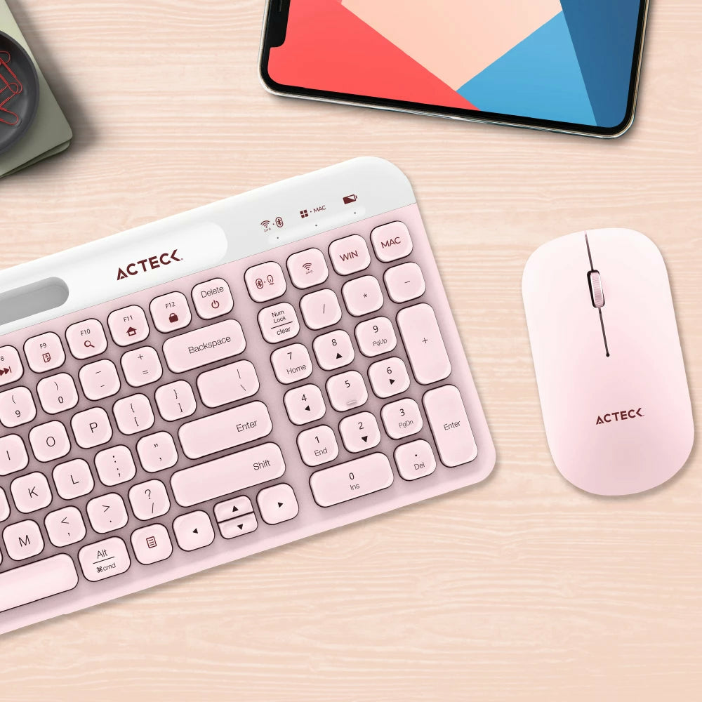 Acteck Creator Virtuos Silk MK720 teclado Ratón incluido Universal Bluetooth Español Rosa, Blanco