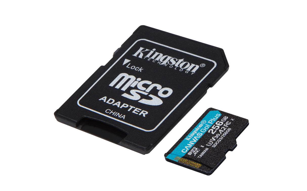 Kingston Technology Canvas Go! Plus Tarjeta microSDXC Canvas Go Plus 170R A2 U3 V30 de 256 GB con ADP Memoria Flash 256