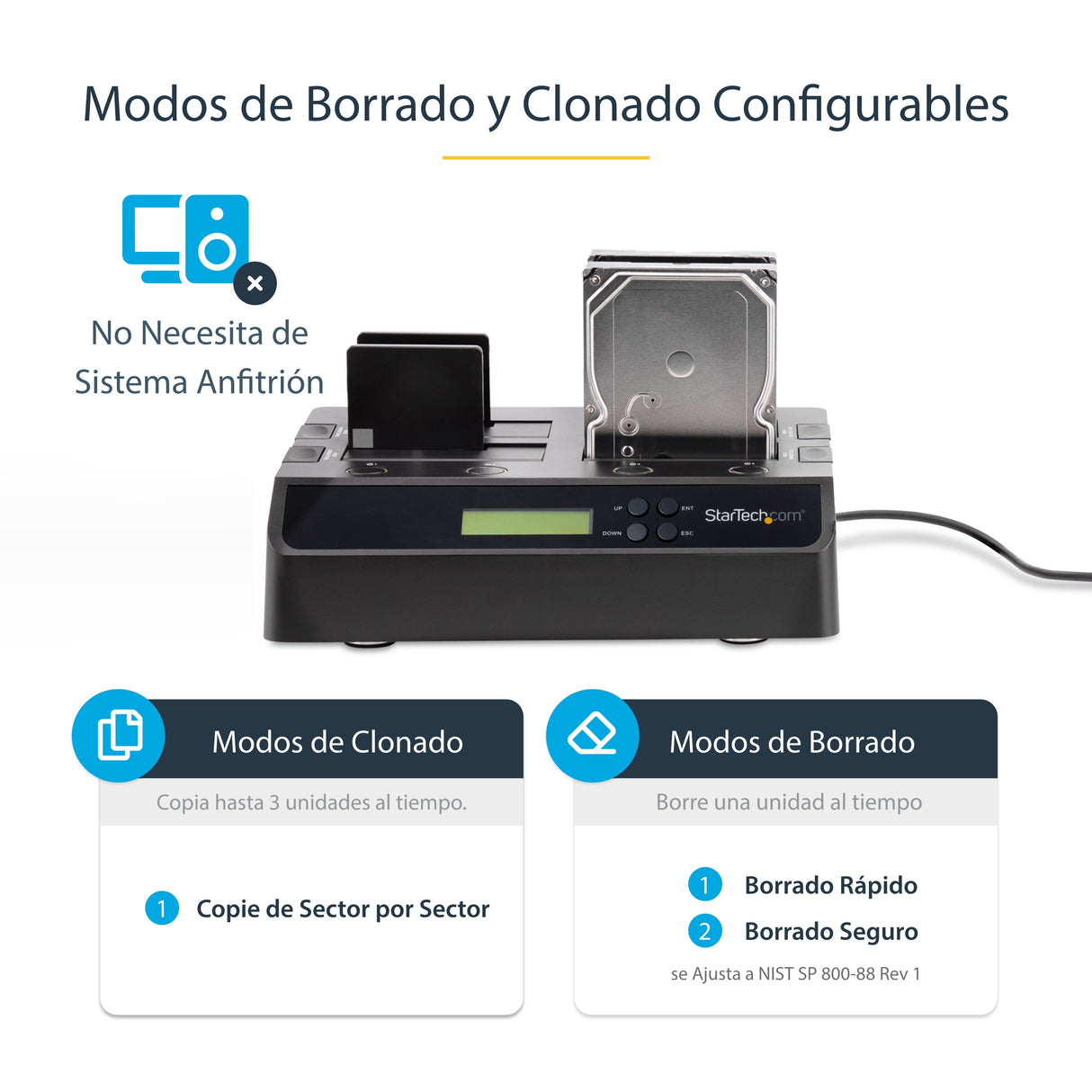 StarTech.com Clonador Borrador Autónomo USB 3.0 / eSATA a SATA de 4 Bahías para Discos Duros y SSDs 1:3 - Docking Statio