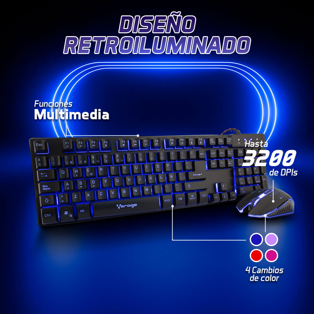 Vorago KM-500 teclado Ratón incluido Universal USB Español Negro