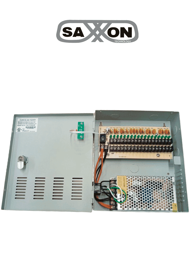 Fuente de Poder SAXXON PSU1210D18 12V 10A para 18 Cámaras 0.55A por Canal UL