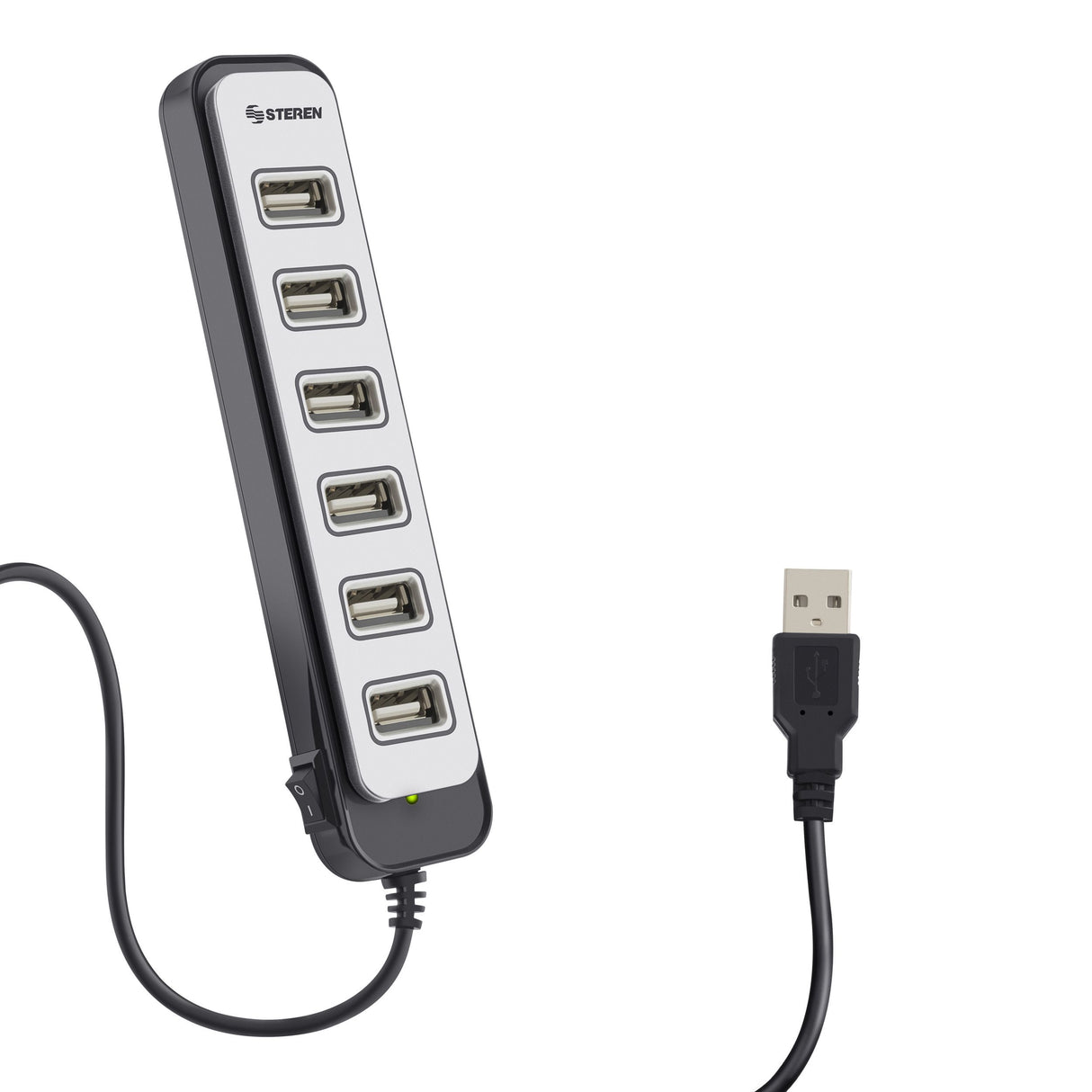 Steren USB-537 nodo concentrador USB 2.0 Negro, Gris, Corriente alterna