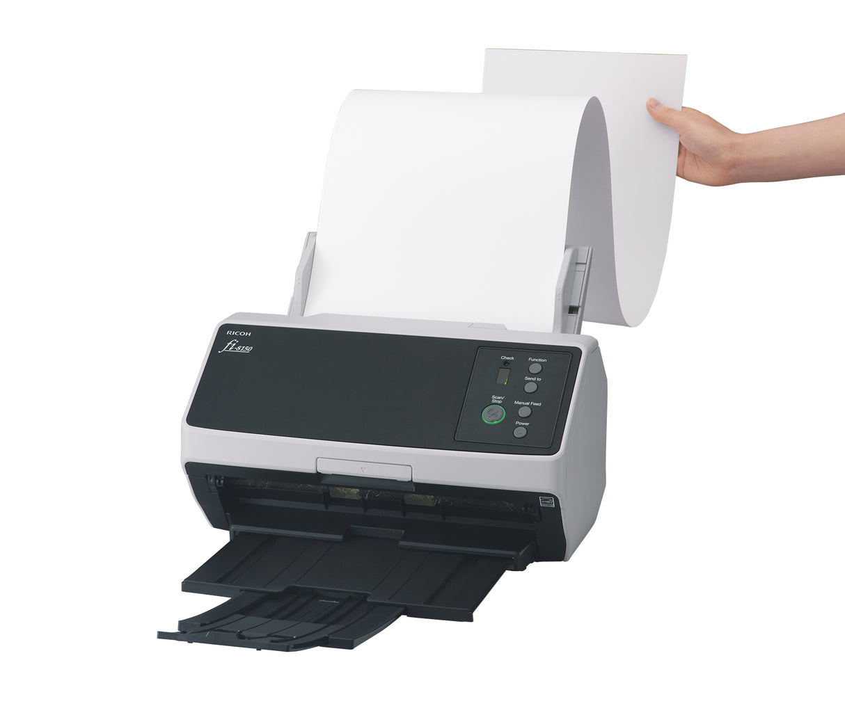 Ricoh FI-8150 ADF + Escáner de alimentación manual 600 x 600 DPI A4 Negro, Gris, 216 x 355.6 mm, 50 ppm, Escala de grises