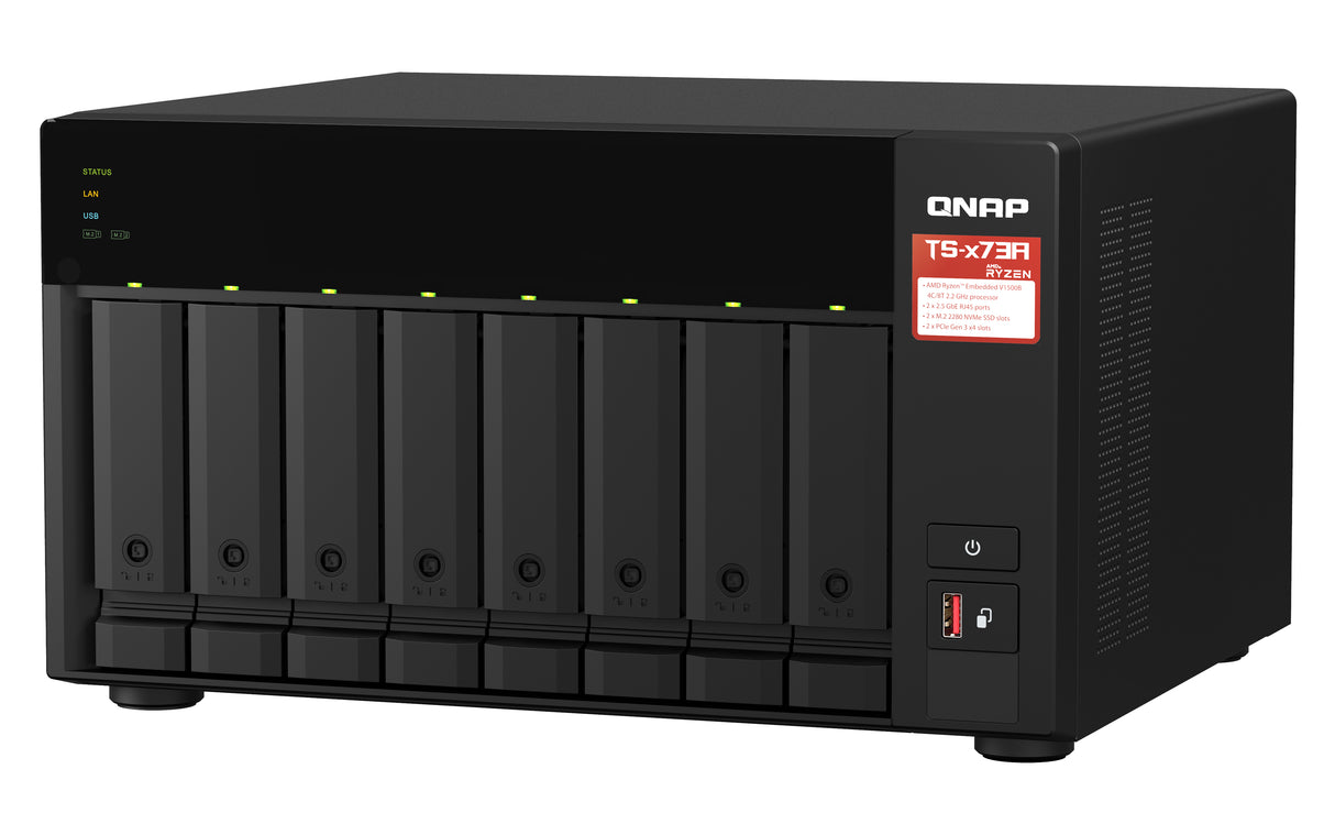 QNAP TS-873A NAS Torre Ryzen Embedded V1500B 8 GB DDR4 0 TB QuTS hero Negro