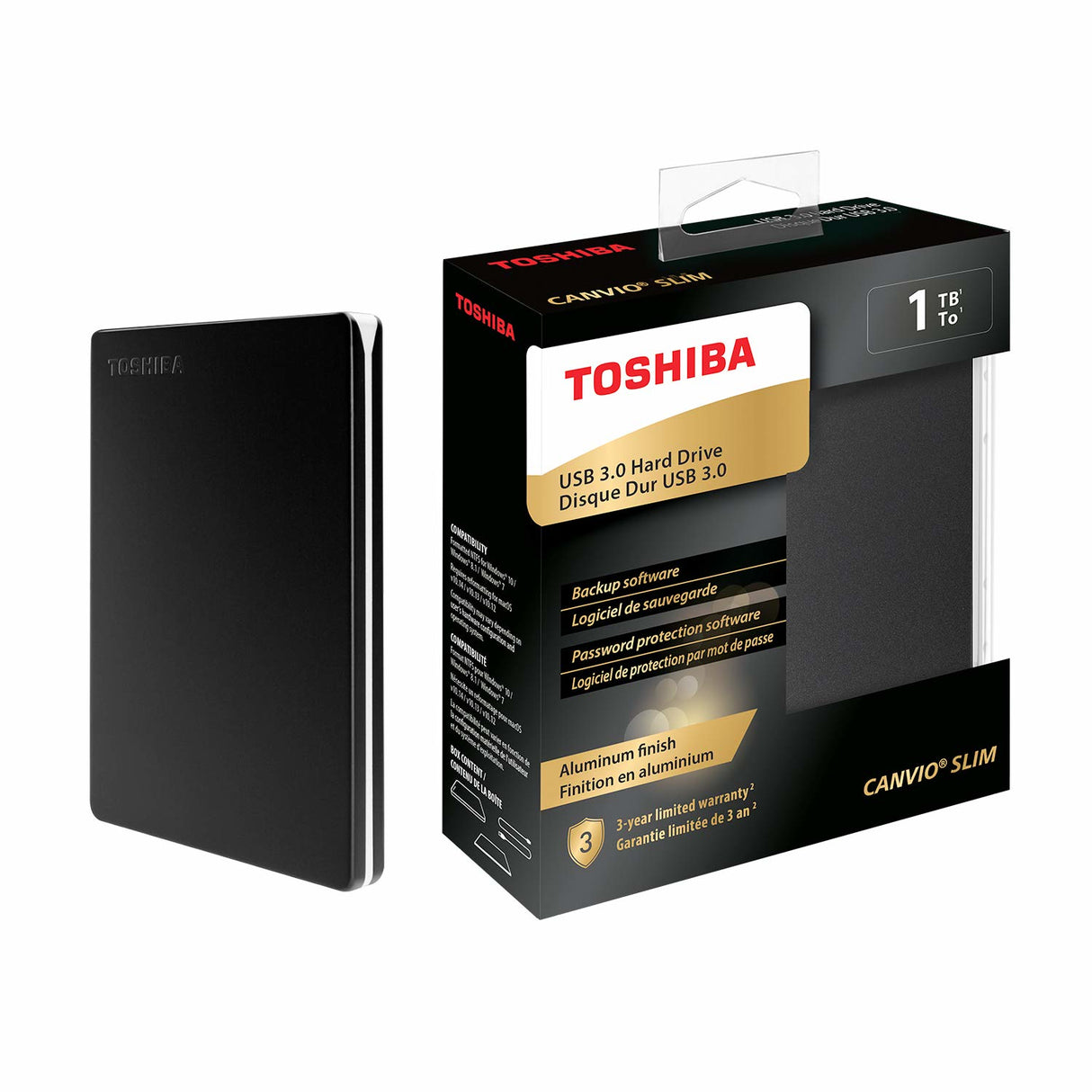 Toshiba Canvio Slim disco duro externo 1 TB 2.5" Micro-USB B 2.0/3.2 Gen 1 (3.1 Gen 1) Negro