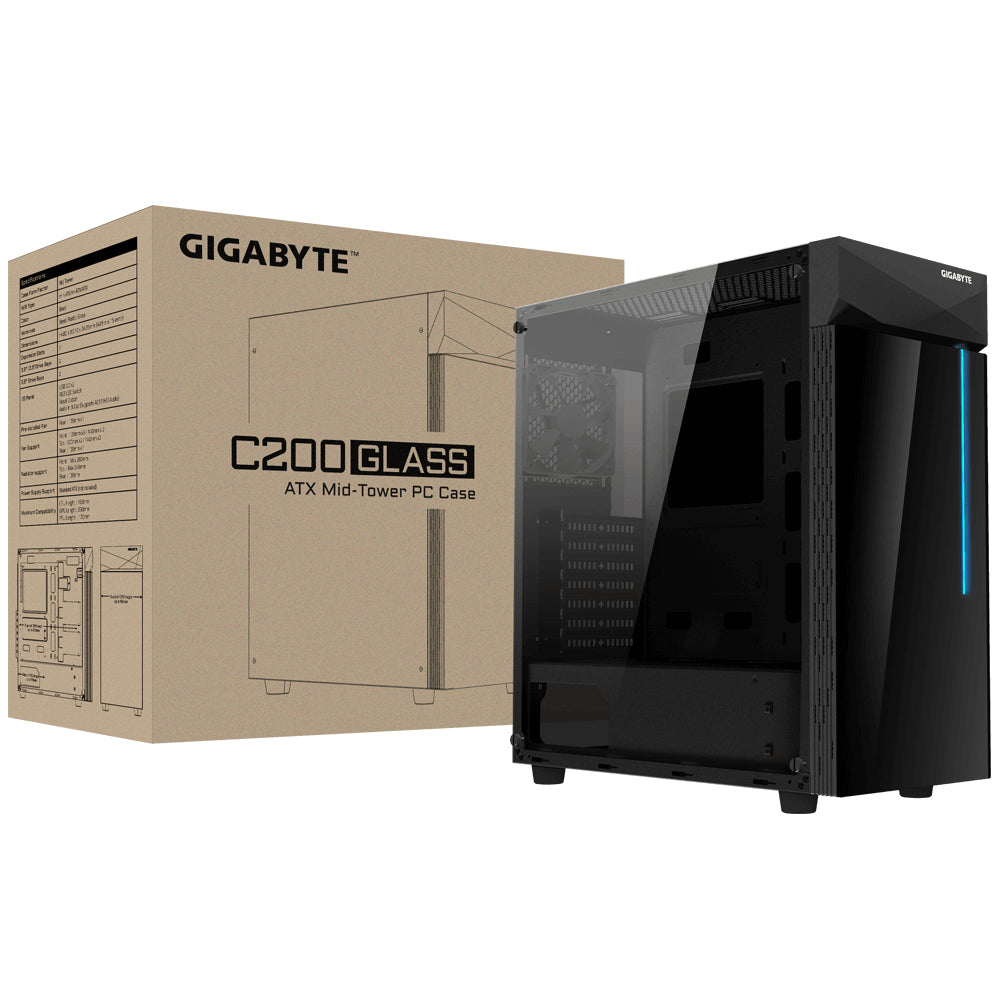 GIGABYTE C200 carcasas ordenador Vidrio, Plástico, Acero Midi Tower PC Negro