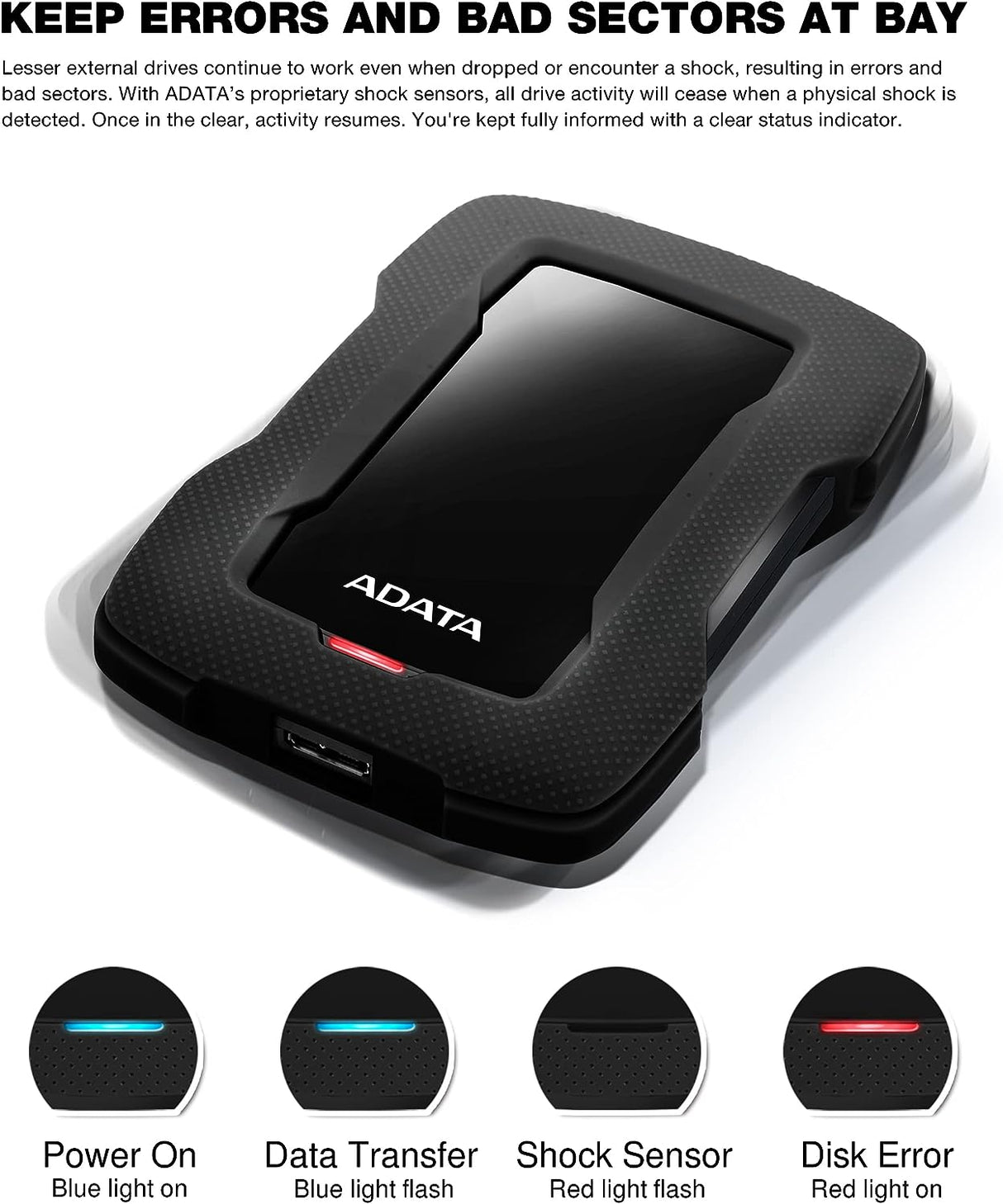 Disco Duro Adata Ahd330-1Tu31-Cbk Slim Negro Usb3.1 Carcasa De Silicon FullOffice.com