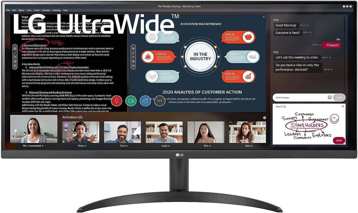 Monitor Ultrapanorámico LG LED 34", UltraWide Full HD, Ultra Wide, FreeSync, 75Hz, HDMI, Negro - 34WP500-B