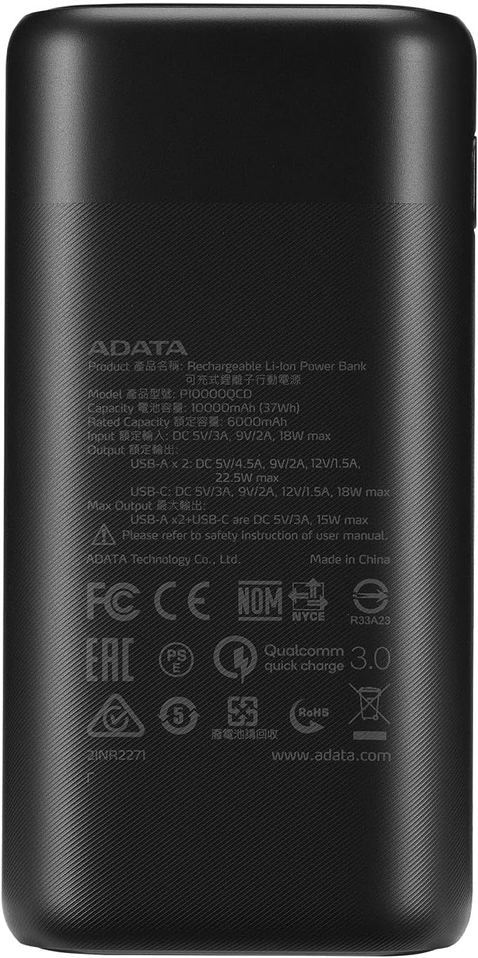 Power Bank Adata Digital Ap10000Qcd-Dgt-Cbk Negro 10000 Mah FullOffice.com