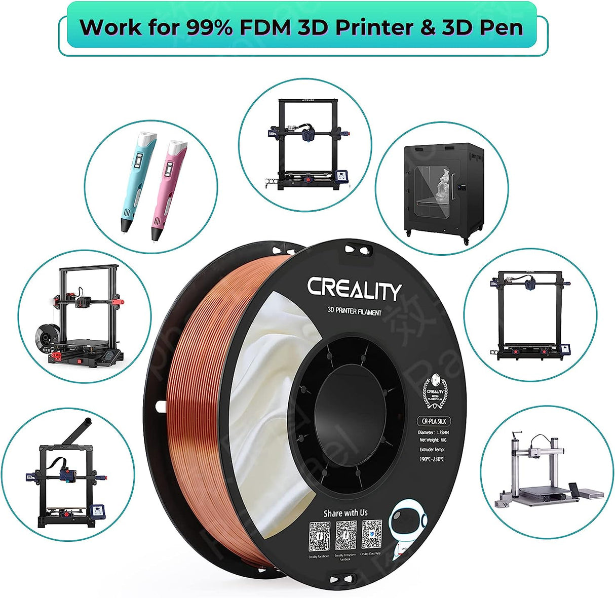 Filamento Creality Cr-Silk 1.75Mm 1Kg Color Rojo Cobre FullOffice.com