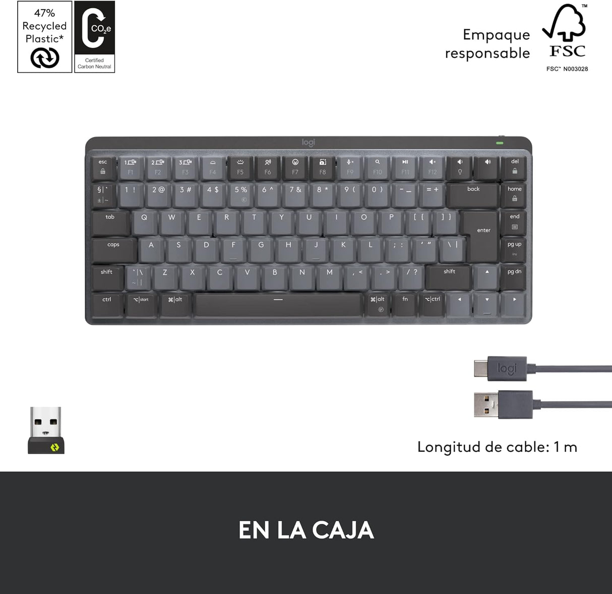 Teclado Mecánico Logitech MX Mini TKL, Inalámbrico, Bluetooth, Grafito - 920-010846