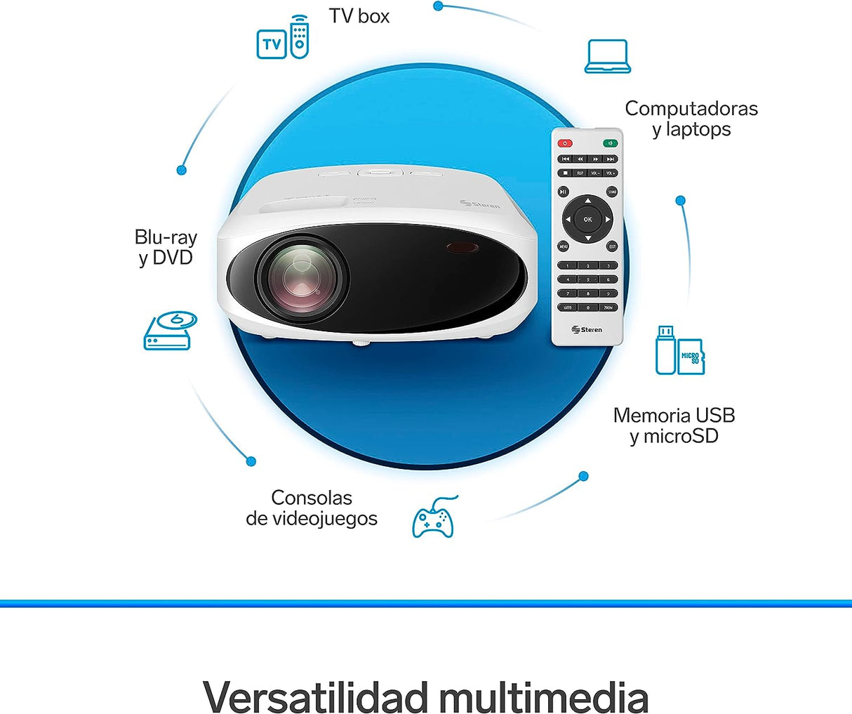 Proyector Steren Pro-400 Multimedia Pórtatil 9000 Lúmenes Fhd Resolución 1080P FullOffice.com