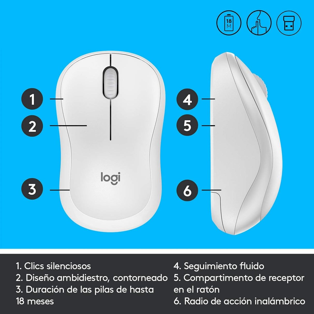 Mouse Wireless Logitech M220 Silencioso USB 1000 DPI Blanco - 910-006126 FullOffice.com