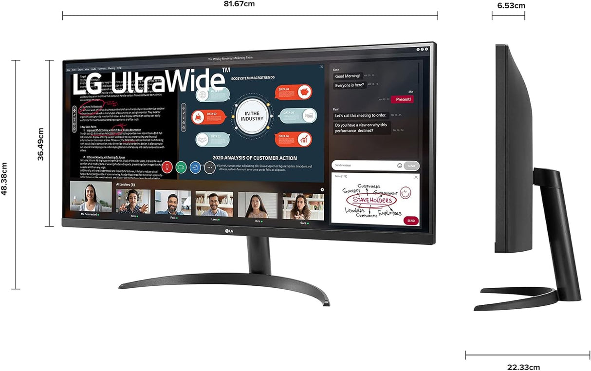 Monitor Ultrapanorámico LG LED 34", UltraWide Full HD, Ultra Wide, FreeSync, 75Hz, HDMI, Negro - 34WP500-B