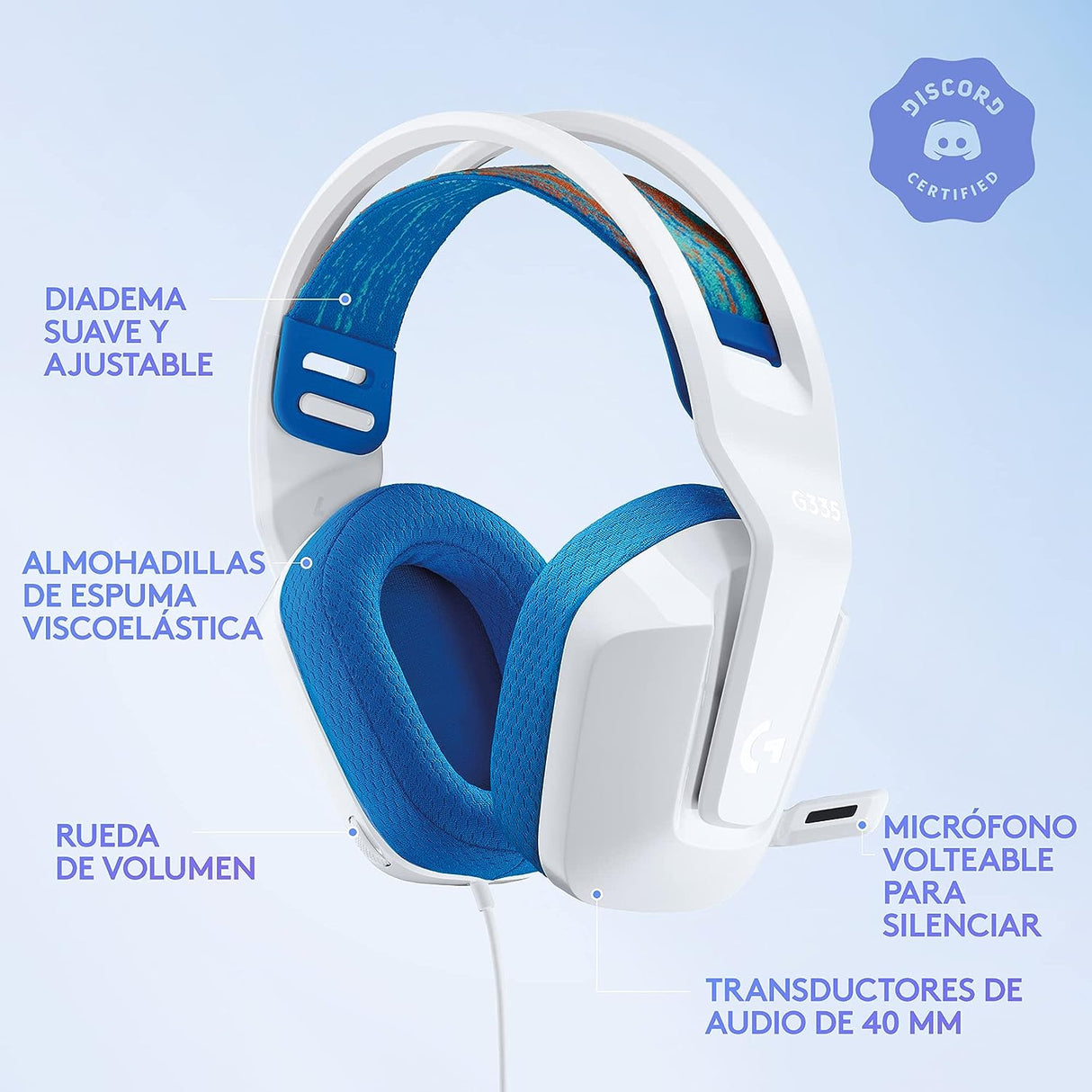 Diadema con Micrófono Gaming Logitech G335 Cableado, Sobre la Oreja, Estéreo, Binaural, Cerrado 36Ohm, 20Hz a 20Khz, Cardioid, Uni Direccional, Mini-Phone (3.5mm) Blanco FullOffice.com