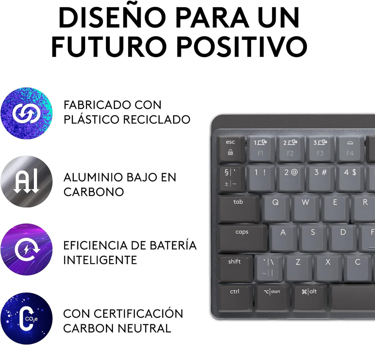 Teclado Mecánico Logitech MX Mini TKL, Inalámbrico, Bluetooth, Grafito - 920-010846