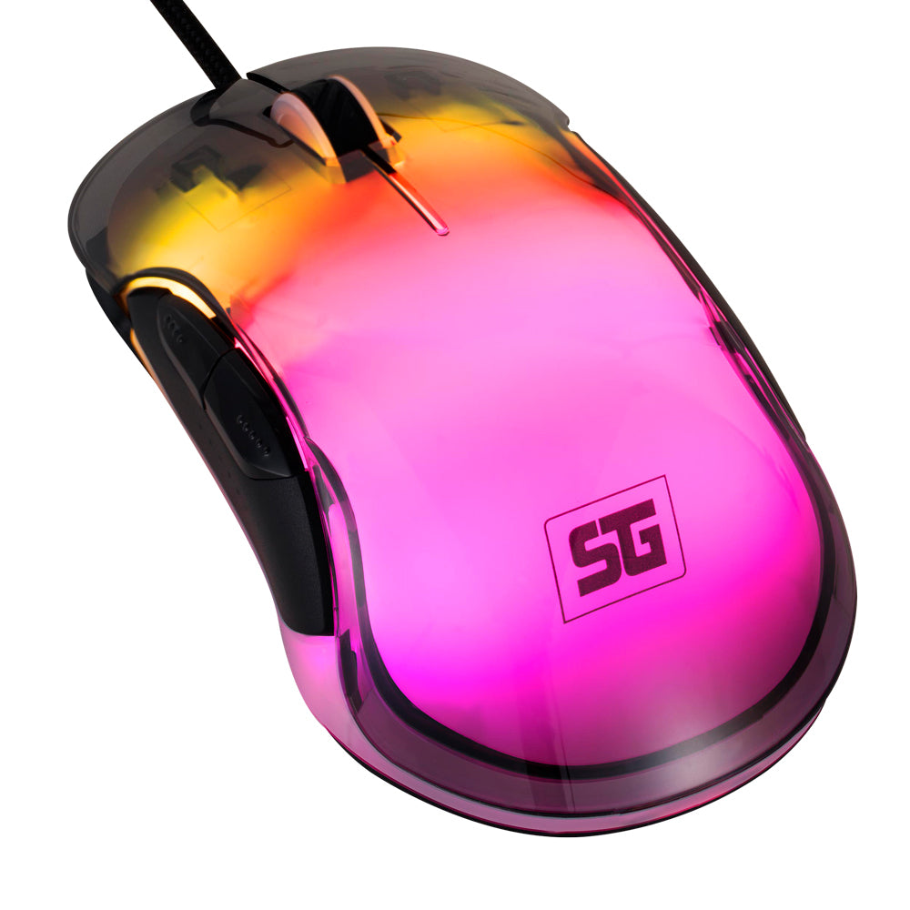 MOUSE VORAGO START THE GAME MO-505 ALAMBRICO RGB NEON HASTA 7,200 DPIS USB TRASPARENTE