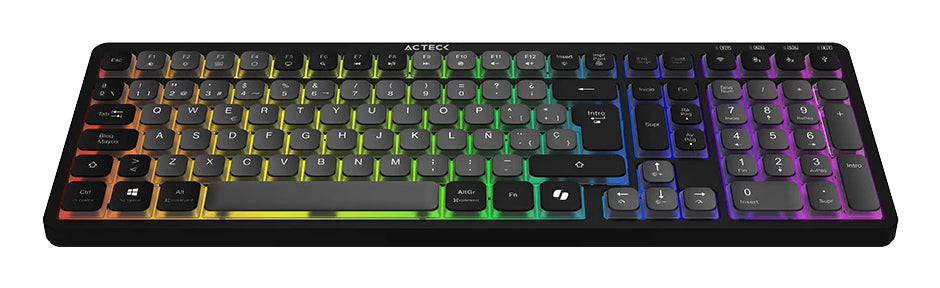 Acteck Techno Pro TI790 teclado Hogar / Oficina RF inalámbrico + bluetooth QWERTY Español Negro, Interruptor mecánico, L
