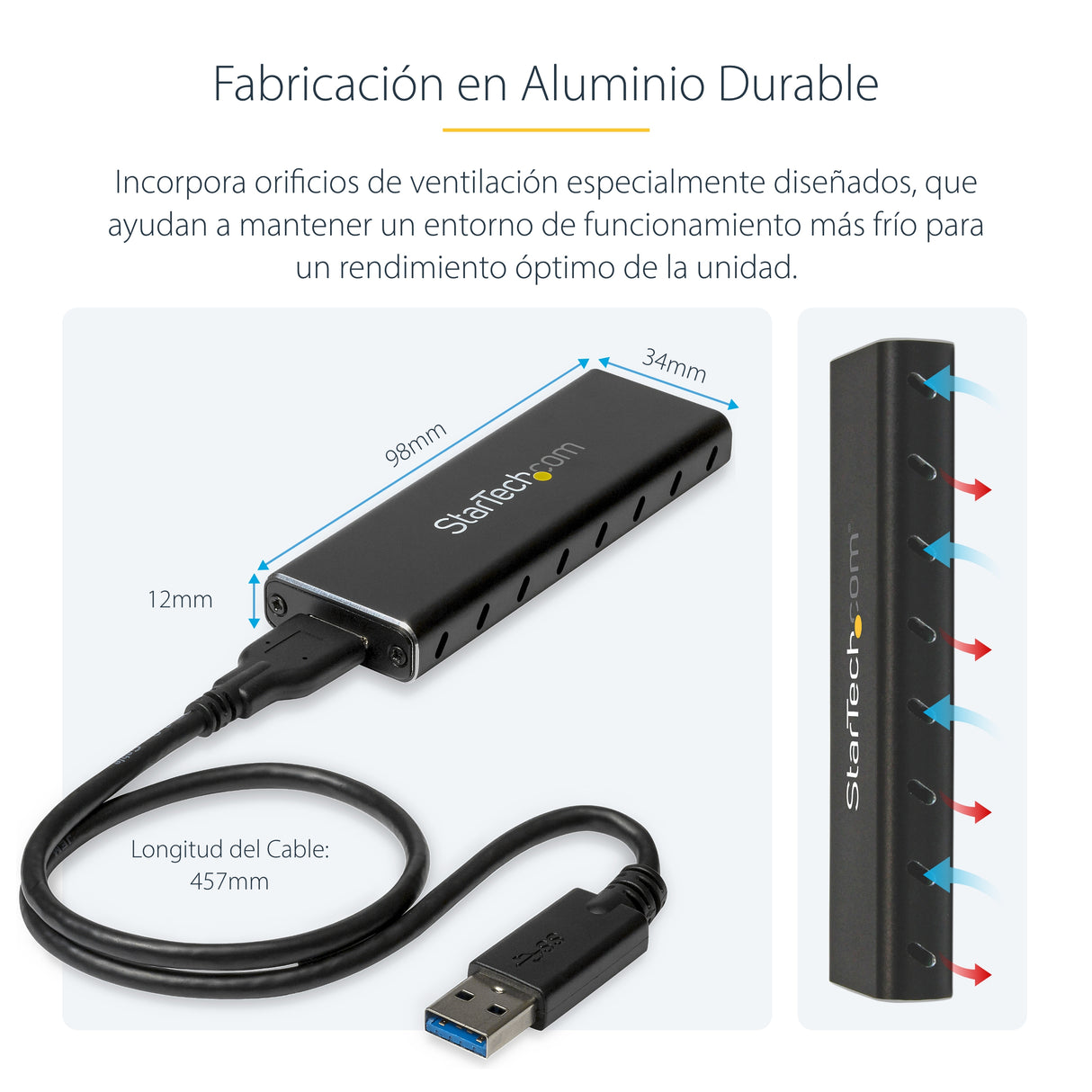StarTech.com Caja USB 3.0 (5Gbps) a SSD M.2 de Aluminio con UASP - Negro - SATA NGFF M.2 con B Key y B+M Key - Caja Port