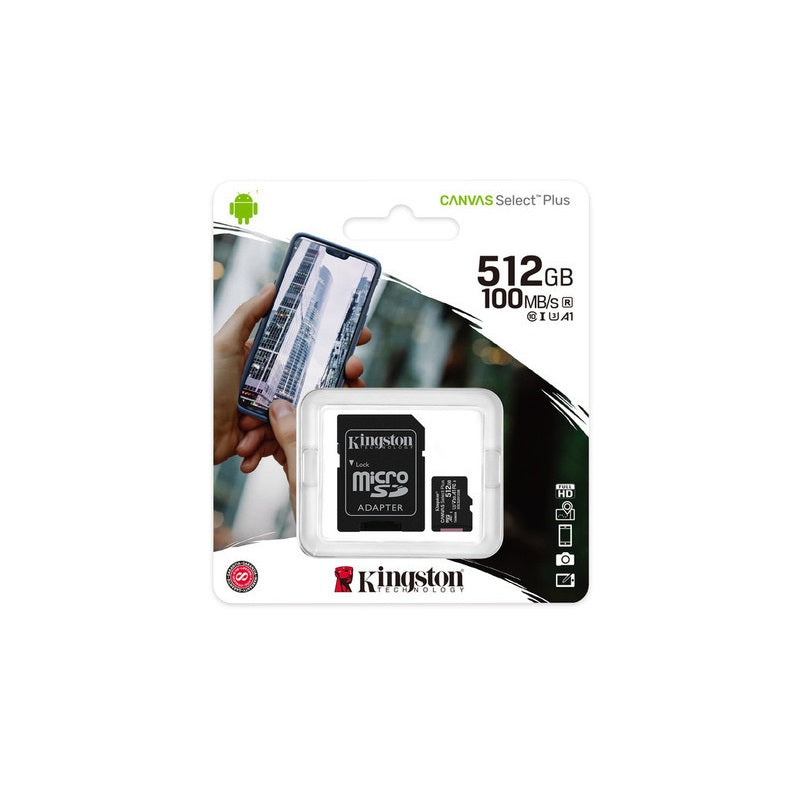Tarjeta Micro SDXC Kingston 512GB, 100R A1 CL10, Alta Capacidad y Velocidad