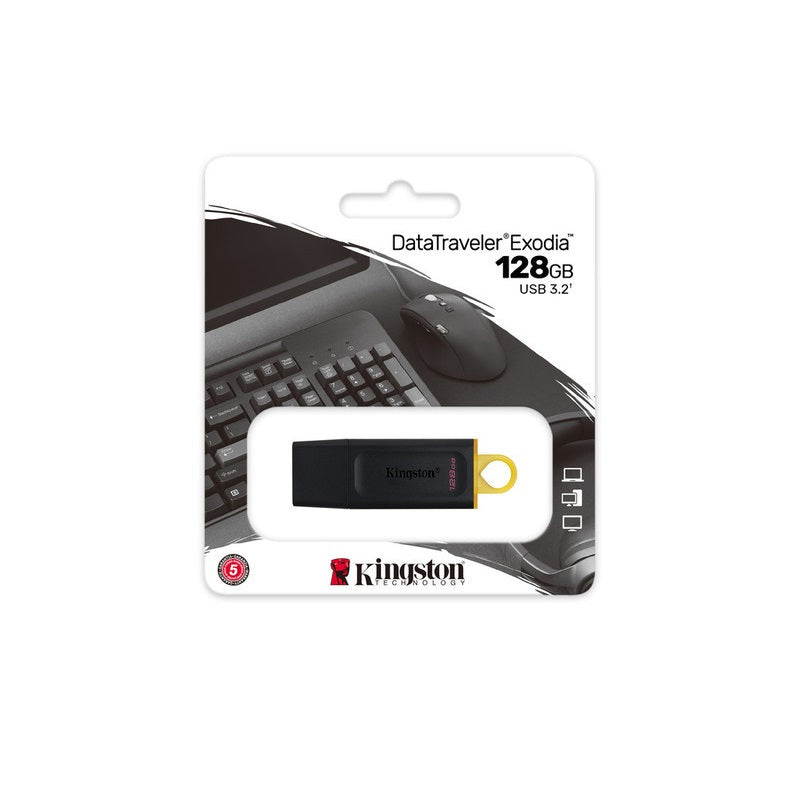 MEMORIA FLASH KINGSTON 128 GB USB 3.2 GEN 1, VELOCIDAD 100MB/S, COMPATIBLE WINDOWS/MAC