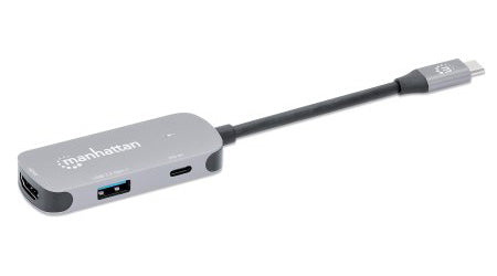 Manhattan Hub/dock USB-C, puertos (3): HDMI, USB-A y USB-C, con Power Delivery (PD) 100 W- requiere cargador USB-C exter