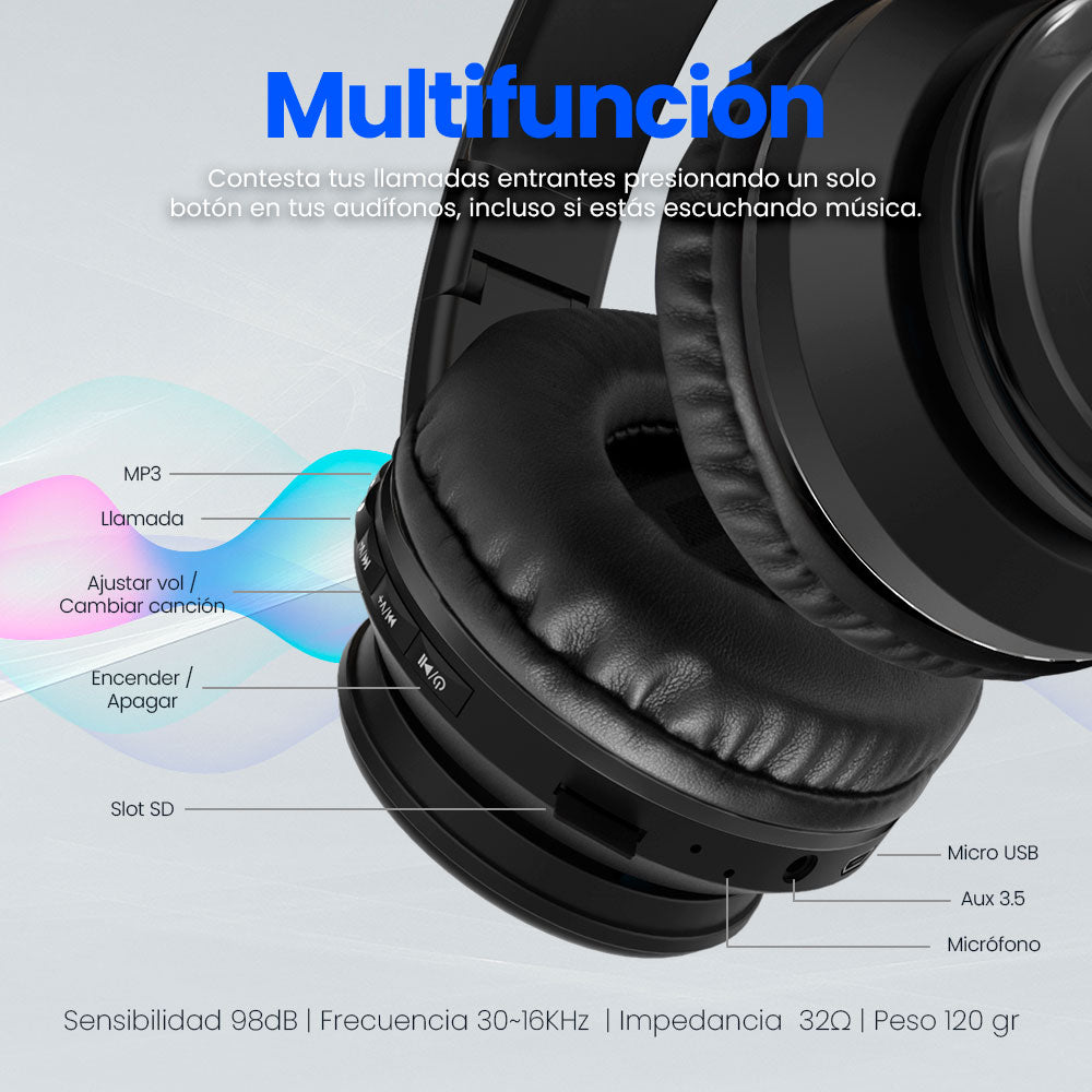 Vorago HPB-201-LED auricular y casco Auriculares Inalámbrico Diadema Llamadas/Música Bluetooth Negro