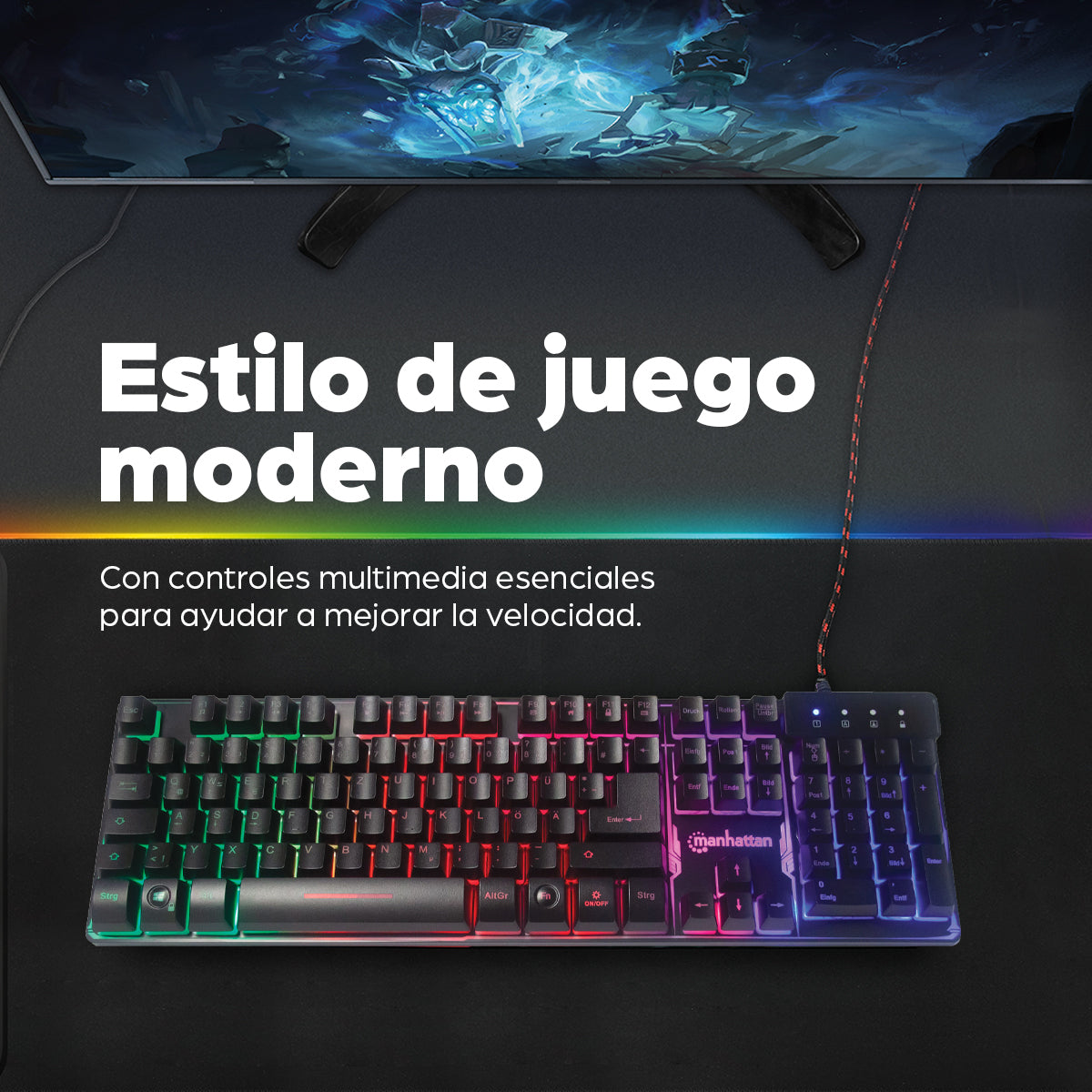 Manhattan Teclado gaming — Edición Base Metálica Teclado Juego Alámbrico USB QWERTY