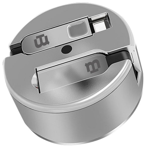 Cable Retráctil V8/C Plata 1m Plástico 2.1A, Carga Rápida para Dispositivos Android