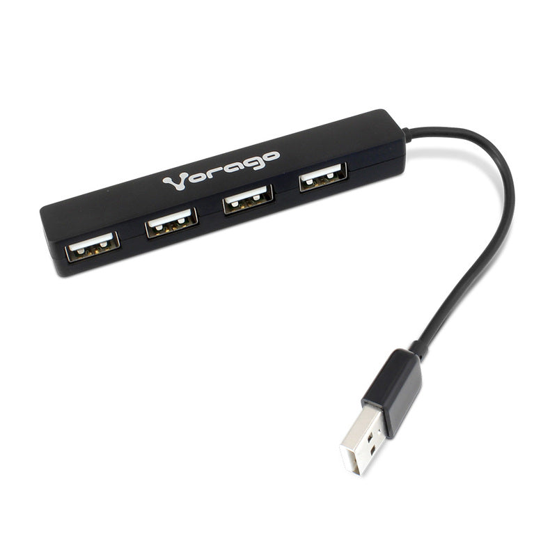 HUB USB VORAGO EXTENSOR 4 PUERTOS 2.0 HEMBRA SLIM NEGRO HU-100, 480Mbps, COMPACTO, PORTÁTIL