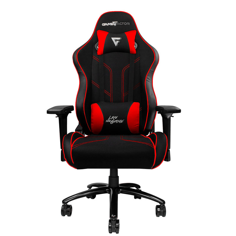 Silla Gaming Factor Reclinable 4D, Tela Negra/Roja, Estructura Metálica, Reposabrazos Ajustables