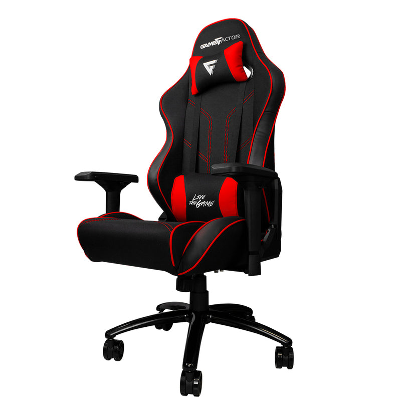 Silla Gaming Factor Reclinable 4D, Tela Negra/Roja, Estructura Metálica, Reposabrazos Ajustables