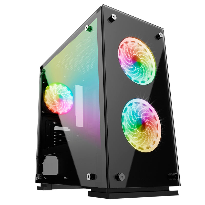 Gabinete Micro ATX Game Factor, 3 Ventiladores 120mm RGB, Cristal Templado, Fuente 550W