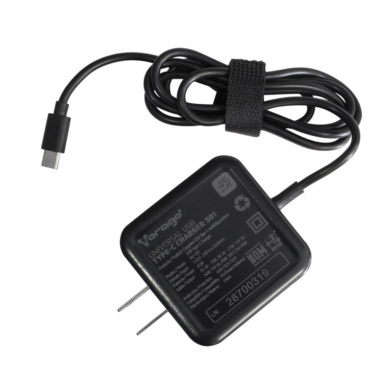 Cargador Vorago Tipo C 45W Multidispositivos Negro AU-501, USB-C, 45W, Color Negro