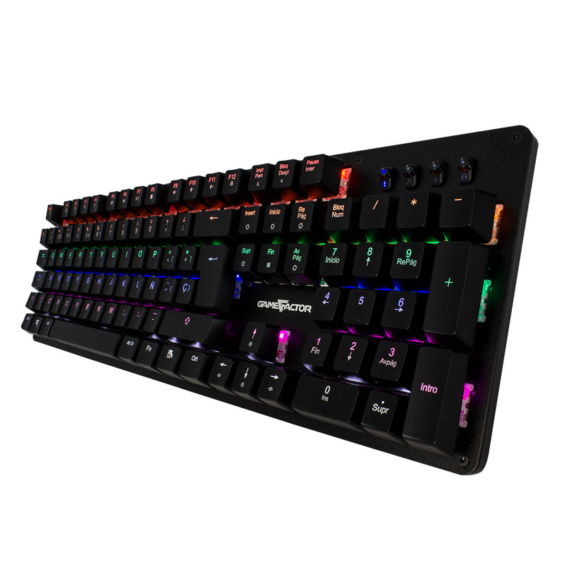 Teclado Mecánico Game Factor Rainbow, Switch Blue, USB, Negro KBG400-BL, Retroiluminación RGB, Anti-Ghosting, 104 Teclas