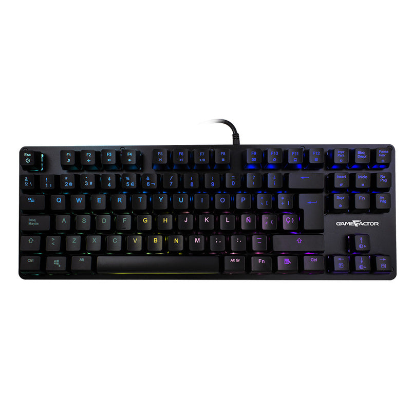 Teclado Mecánico TKL Game Factor RGB, Switch Blue, USB, Retroiluminación LED, Negro