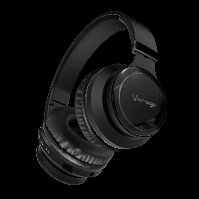DIADEMA VORAGO BLUETOOTH 5.0 3.5 MM MICROSD NEGRO HPB-201-LED, PLEGABLE, CON MICRÓFONO, 10 HORAS de BATERÍA