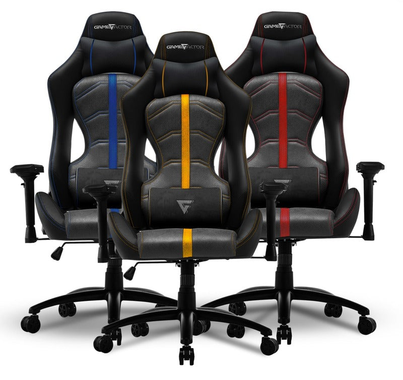 Silla Game Factor Leath-Aire 4D Negra/Azul CGC650 BL - Ajuste Lumbar, Reposacabezas Acolchado, Respaldo Inclinable