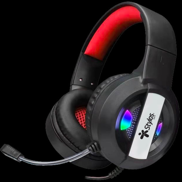 Diadema Gamer Stylos 3.5mm Ergonómico Negro con Luz LED USB, Micrófono Flexible