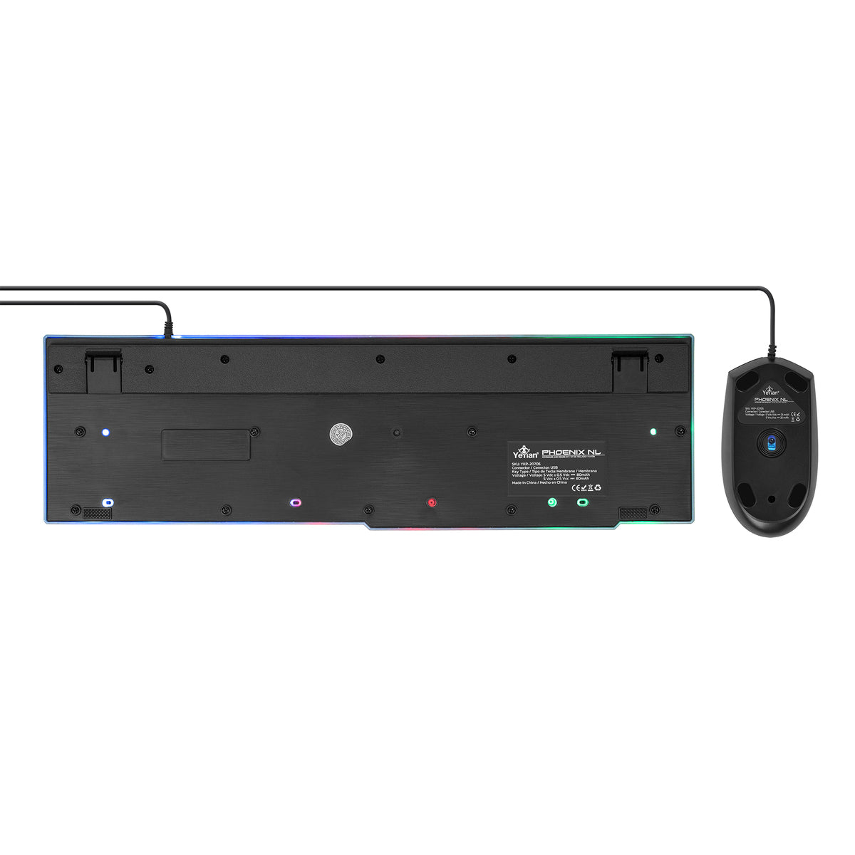 Kit Phoenix Yeyian YKP-20705 Gamer RGB Mouse/Teclado Alámbrico, Retroiluminación LED, 7 Botones