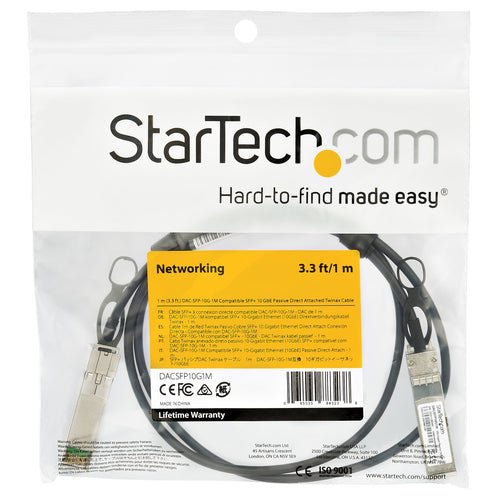 StarTech.com Cable de 1m Twinax SFP+ a SFP+ con Conexión Directa 10GbE- Compatible con DAC-SFP-10G-1M de Dell EMC - Cobr