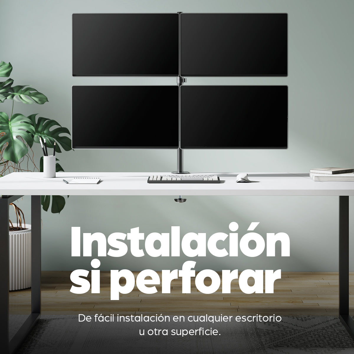 Manhattan Soporte de sobremesa para 4 monitores, pantallas 10"–27", base o abrazadera, Compatibilidad VESA: 75x75 y 100x