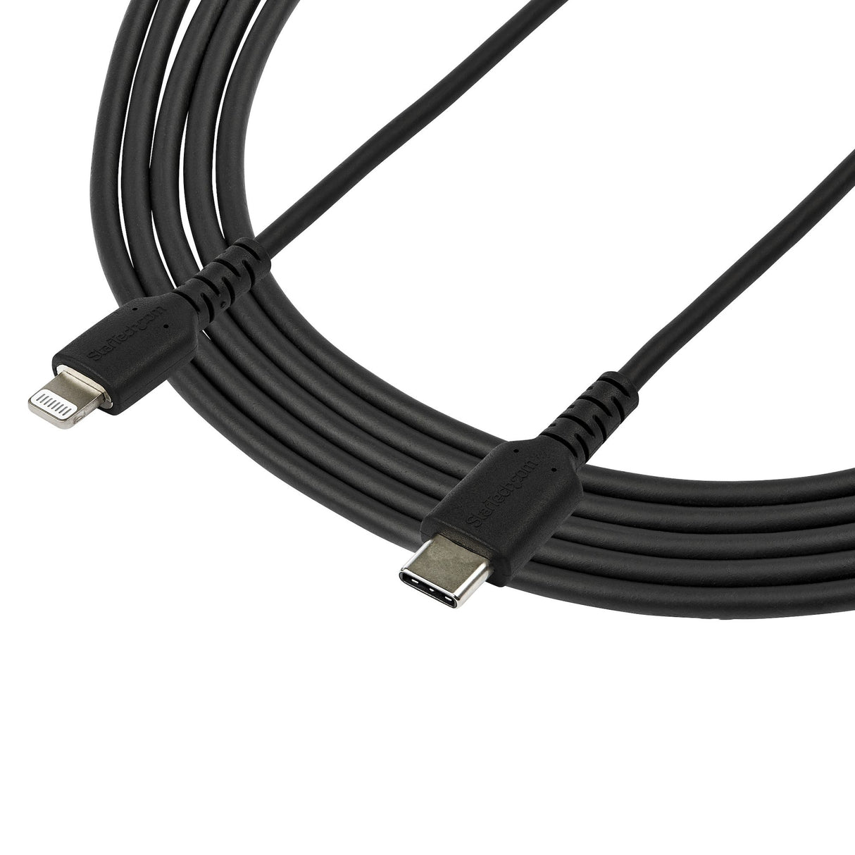 StarTech.com Cable Resistente USB-C a Lightning de 2 m Negro - Cable de Sincronización y Carga USB Tipo C a Lightning con Fibra de Aramida Resistente - Certificado MFi de Apple - para iPad/iPhone 12 Cable Negro 2 m USB A Lightning